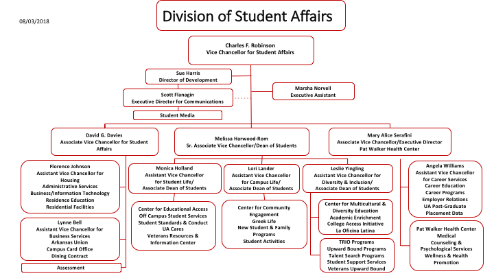 Division of Student Affairs organizational flow chart.