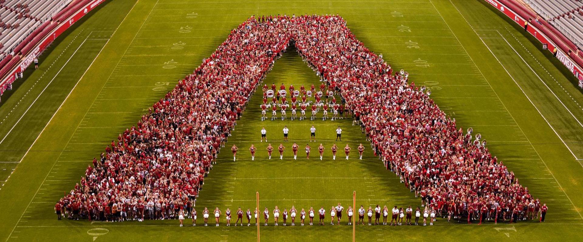 Arkansas "A" on the football field 
